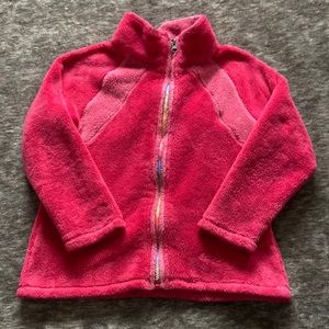 Snow Dragons Fleece zip up jacket with mock neck. Pink with rainbow zipper EUC